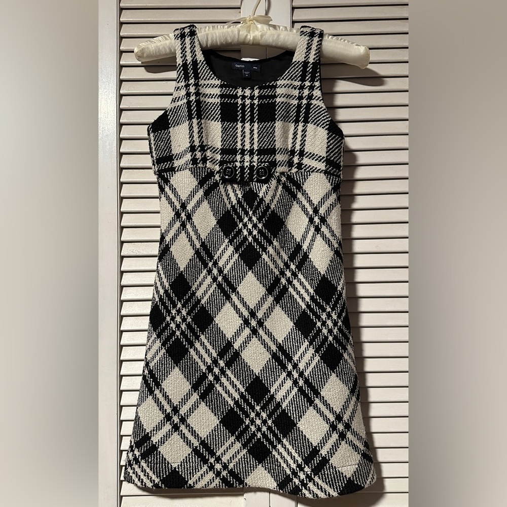 GapKids Gap Black & White Plaid Wool Tweed Sleeveless Dress Girl’s Medium